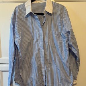Good American Blue and White Striped Button Down Shirt